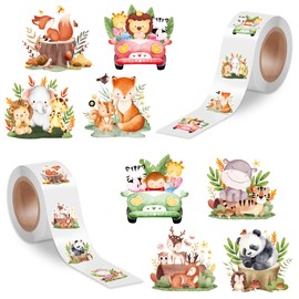 Zaamwoyy 500 Pcs Cartoon Animal Sticker Rolls, Cute Zoo Woodland Forest Animals Designs Self-Adhesive Decals, Stickers Roll for Kids Party Favor, Teacher Reward School Classroom Party Supplies Gifts