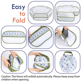 Pawaboo Small Animals Playpen, Waterproof Small Pet Cage Tent with Zippered Cover, Portable Outdoor Yard Fence with 3 Metal Rod for Chick/Kitten/Puppy/Guinea Pig/Rabbits/Hamster, Blue + White Flower