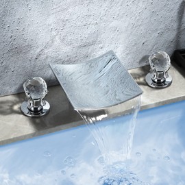 DOLGABA Waterfall Bathroom Faucet 3 Hole 8 Inch Widespread Bathroom Sink Faucet Modern Two Crystal Handles Vanity Faucet with Supply Lines, Polished Chrome