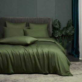 Luowei Bed Linen 135 x 200 cm Green Dark Green 100% Organic Bamboo Fibre Luxurious Soft Lightweight Cool Duvet Cover Best for Skin Care with Zip and Pillowcase