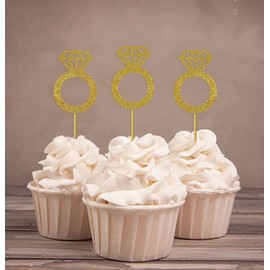 Darling Souvenir, Wedding Engagement Ring Cupcake Toppers, Party Dessert Decorations - Pack Of 20