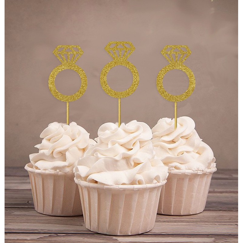 Darling Souvenir, Wedding Engagement Ring Cupcake Toppers, Party Dessert Decorations