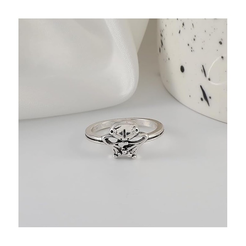 Cute Smiling Treefrog Animal Frog Ring (Silvery, One size)