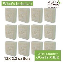 Bela Bath & Beauty, Extra Creamy Goats Milk, Triple French Milled Moisturizing Soap Bars, No Harsh Ingredients, 3.3 oz. each - 12 Pack