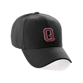 Classic Baseball Hat Custom A to Z Initial Team Letter, Black Cap White Red Letter Q