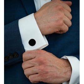 Jonwo Classic Round Black Cufflinks for Men Lady Dress In Gift Case Round Silver Men's Cufflinks Jewelry Set for Wedding Anniversary Business Party Events Tuxedo French Shirt