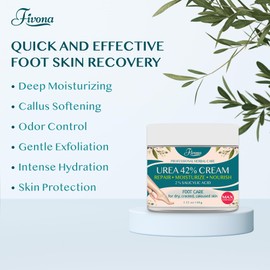 FIVONA 42% Urea Cream with 2% Salicylic Acid, Foot Cream for Feet Maximum Strength with Tea Tree and Aloe Vera Extracts Foot Lotion for Dry Cracked Heels, Callus Remover, Moisturizer Repair Cream