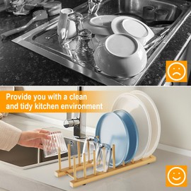 Mukylar Bamboo Dish Drying Rack for Kitchen Organizer-Sturdy Plate Rack Organizer with Natural Bamboo, Dish Rack Holds Plates, Cups & Cutting Boards-Dish Drying Rack for Countertop & Cabinets（4 Pack）