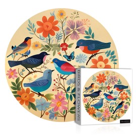 Vintage Bird Puzzles for Adults 1000 Pieces, Round Flower Jigsaw Puzzle Birds, Circle Plant Floral Jigsaw Puzzle Nature