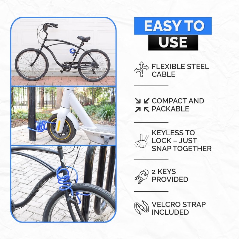 DocksLocks Bike Cable Lock Set, Coiled Security Cable with Key