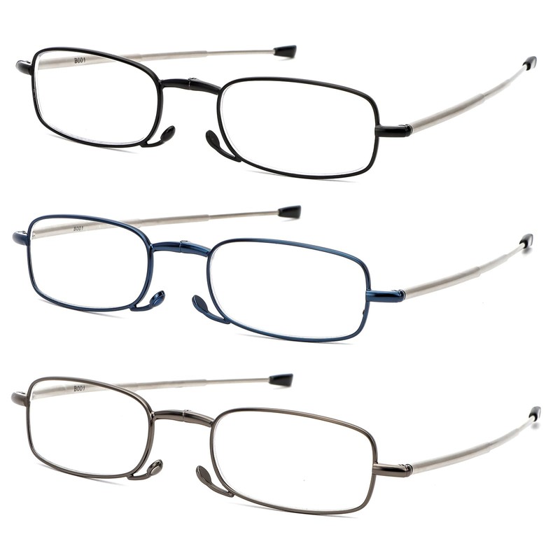 REAVEE 3 Pack Folding Reading Glasses for Men Women, Blue