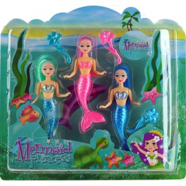 KT Industries Set Of 3 Small Princess Mermaid Dolls - Girls Toy Gift