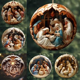 6 Pack Nativity Scene Ornaments - 3.15'' Diameter & Gifts Boxed Keepsake | Christmas Tree Nativity Scene Hanging Ornaments, The Birth of Jesus Decor, Religious Gifts for Christian & Family