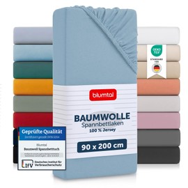 Blumtal Basics Fitted Sheet 90 x 200 x 30 cm Jersey - Flat Sheet Made of 100% Cotton - Oeko-Tex Certified Fitted Sheet 90 x 200 cm - Dusk Blue