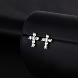 TRUMIUM Cross Earrings for Men Women 925 Sterling Silver Hypoallergenic Silver Gold Stud Earrings White Cubic Zirconia Earrings Studs
