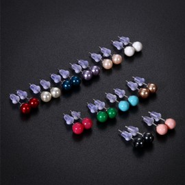 24pcs Stainless Steel Colorful Imitation Pearl Round Ball Earring Studs,Hypoallergenic