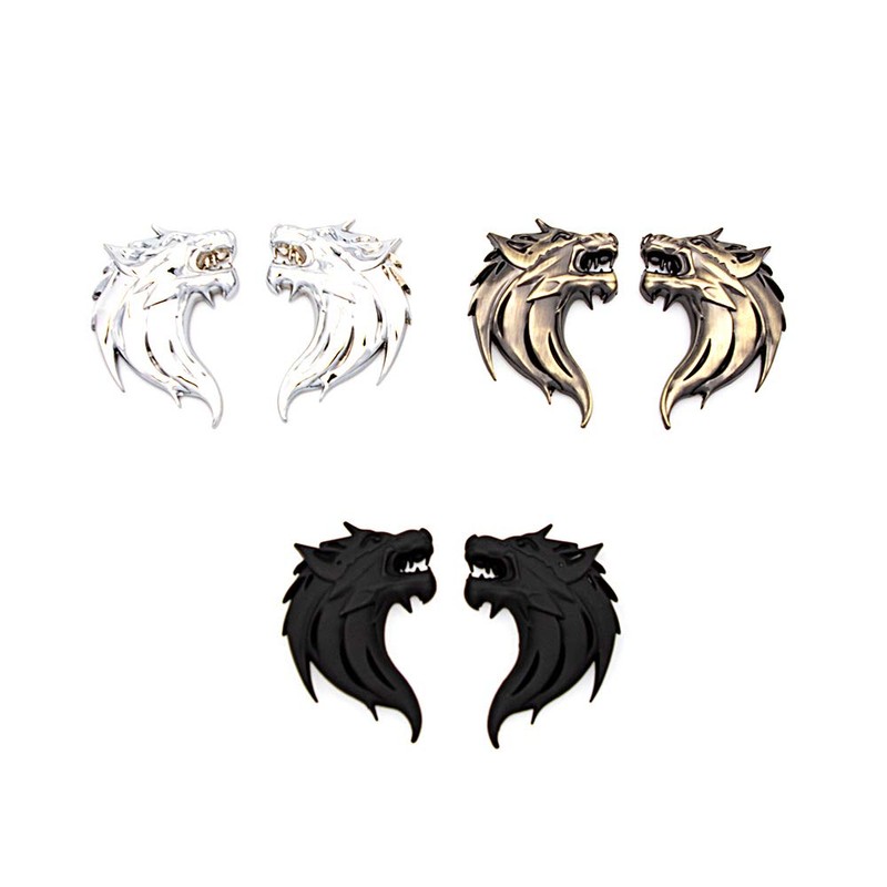 2pcs 3D Wolf Head Metal Emblem Car Motorcycles Side Fender