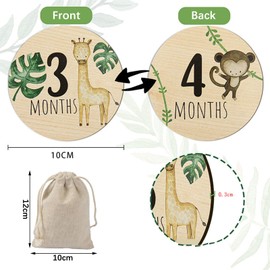 Wooden Baby Milestone Cards, Pack of 7 Wooden Baby Monthly Milestone Cards, Milestones with Fabric Bag, Round Wooden Welcome Sign, Photo Props, Gift for Pregnant Women, Expectant Parents