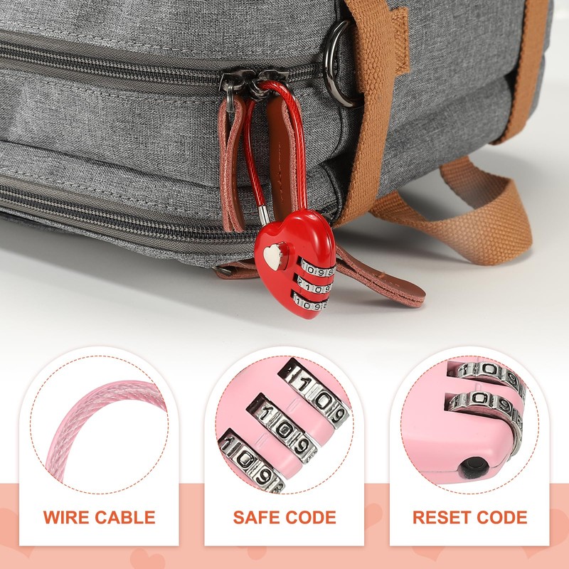PATIKIL 3 Digit Cable Combination Lock, 3 Pcs Heart Shape