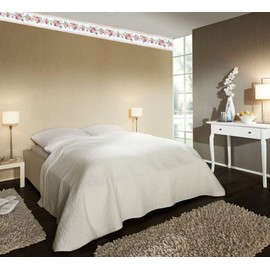 Concord Wallcoverings Wallpaper Border Floral Pattern Flowers Leaves Buds for Living Room Bedroom Dining Area, White Pastel Pink Brown Green Purple, 3.75 Inches by 15 Feet PR79654