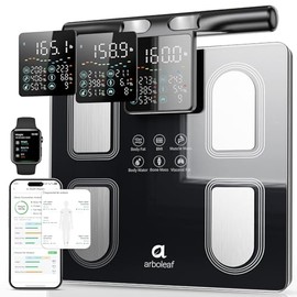 Arboleaf Smart Scale with Handle Display - 8-Electrode Body Pod Fat Scale, 50+ Metrics (BMI, Muscle, Visceral Fat), Bluetooth Scale for Body Weight, Unlimited Users, Home & Gym 400lbs, Black