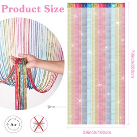 BEIMEIII String Curtain Panel 2 Pcs 100×200cm Glitter Room Divider Fly Bird Barrier Shimmery Window Door Decor for Living Room Bedroom Office (Muticolor)