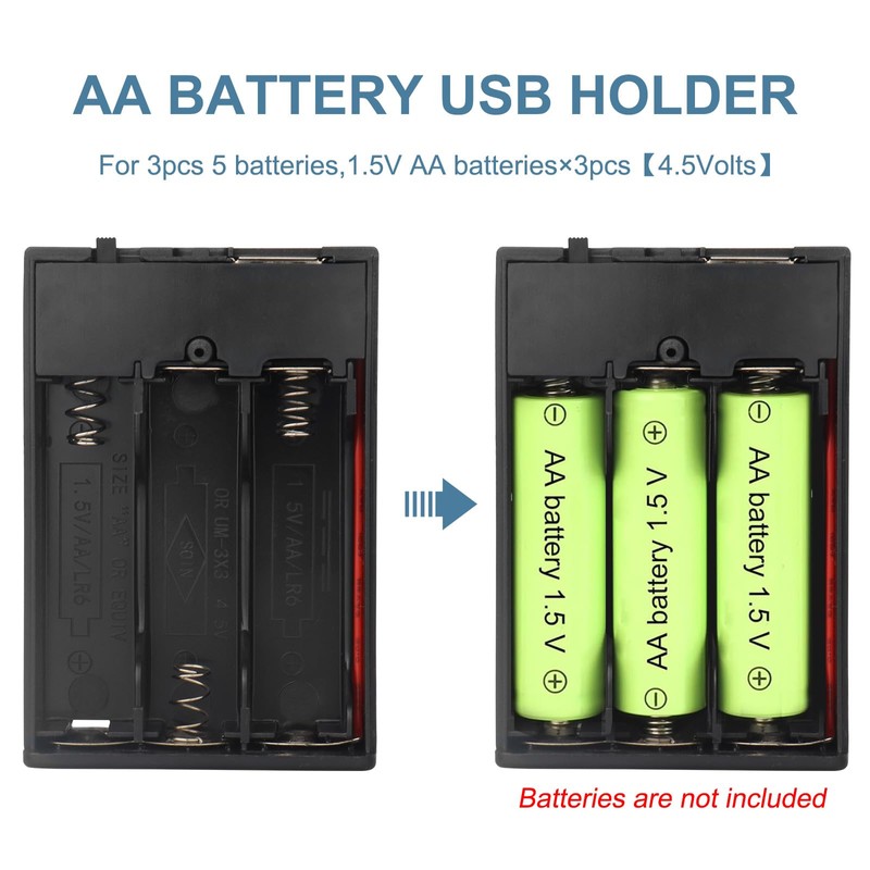 VWEICYY 3 PCS 3 AA Battery Holder with USB Port,4.5V