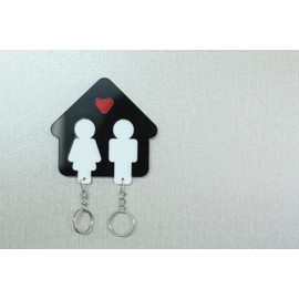 IPECKS Couples Key Holder | Key Holder with Key Chains | Acrylic Key Holder | Perfect for Couples, Anniversary, and Engagement Gifts | Multiple Colors (Black House, White Male & Female Keychains)