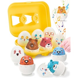 KOSMOX Huevos de Juguetes para Niños 1-3 Años, Juguete Sensorial Montessori para Bebés, Huevos Sorpresa para Emparejar con Caritas de Animales, Regalo para Niños y Niñas Pequeños