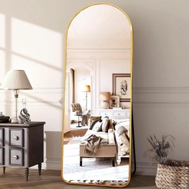 Espejo de Cuerpo Completo Magma Life Arqueado 162x52 cm - Marco de Metal Minimalista para Recámara y Sala - Dorado/Oro