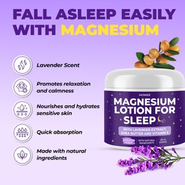 MONIER Magnesium Lotion for Sleep - Apply to Legs, Arms or Chest - Relaxing Magnesium Cream with Lavender, Shea Butter, Aloe Vera - 100% Natural Ingredients - Safe for Kids (4 oz, Lavender)