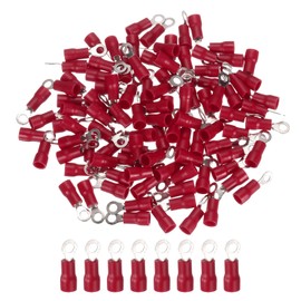MECCANIXITY 100 Pcs RV1.25-3 Insulated Ring Electrical Wire Connectors Wire Terminals Wire Crimp Connector Kit 22-16 AWG for Electrical Projects Industrial Chemical Industry, Red