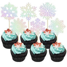 36 piezas de adornos de copos de nieve para cupcakes con purpurina láser, copos de nieve, decoraciones de pasteles congelados para baby shower, invierno, país de las maravillas de Navidad, fiesta, suministros de decoración de pasteles