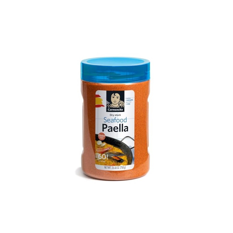 Carmencita. Seafood Paella. Dehydrated Broth with Saffron. Hotel size. 750g