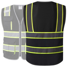 JKSafety 9 Pockets Hi-Vis Mesh Safety Vest for men and women | Chaleco reflectante de seguridad | Zipper Front | Multiple Pockets | Class 1 (140-Black M)