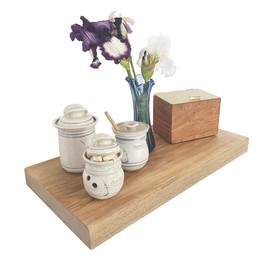 Joel's Antiques - 24 Inch Wooden Floating Shelves for Wall - Made of Natural Wood - Short Deep Heavy Duty Rustic Wall Shelves for Bedroom - Perfect for Bathroom, Kitchen - Natural 24x12x2 Inches