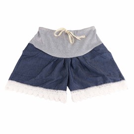 Maternity Denim Shorts Thin Soft Breathable Drawstring Fashionable Pregnancy Support Shorts for Summer Lace Dark Blue M