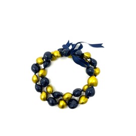 Utama Hawaiian Kukui Nut Lei Necklace - Adjustable 32 Inch - Great for Graduation & Parties (Blue and Gold)