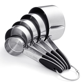 Funnymoom 5 Pcs 1/8, 1/4, 1/3, 1/2, 1 Cup Pet Scoops, Stainless Steel Measuring Cups Metal Dog Cat Scooper with Inner Precision Scale Measurement