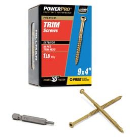Power Pro 48634 Trim Screws, #9 x 4, All Purpose Wood, Deck, Composite, and Exterior Trim Screws, Rust Resistant, Bronze, 1 lb Box, 64 pcs