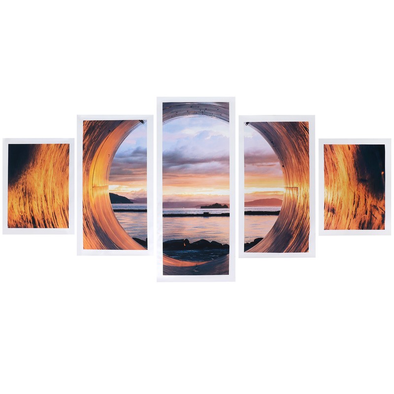 5PCS Frameless Canvas Painting Seaport Pattern Wall Art Picture for
