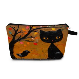 MoCaliduccious Cute Travel Makeup Bag Oil Painting Black Cat Print Cosmetic Case for Women Organizer Toiletries Bag for Travel