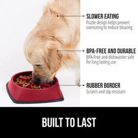 Gorilla Grip Slip Resistant Slow Feeder Dog Bowl, Slows Down Pets Eating, Prevents Overeating, Feed Small and Large Breed Puppy, Fun Puzzle Design, Dogs Pet Bowls for Dry and Wet Food