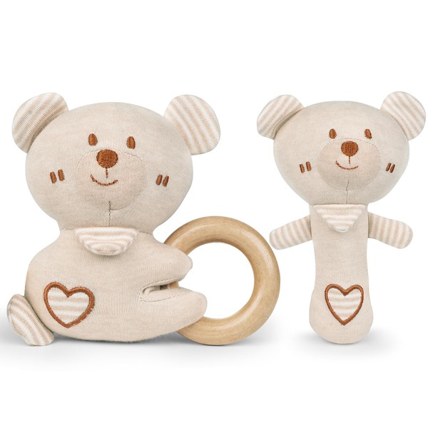ACCKUO Baby Plush Rattle Toys Set, Bear Infants Stuffed Animal Plush Rattle Shaker Toy, 2 PCS