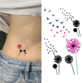 Oottati 2 Sheets Tiny Small Temporary Tattoos For Women Men Finger Hands Neck Wrist Face, Cute Long Lasting Cartoon Fake Tattoo Stickers For Kids Boys Girls Dandelion Bird Totem