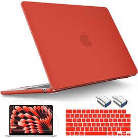 Tuiklol for 2025 2024 2023 MacBook Air 15 inch Case M4 / M3 / M2 Clip, Model A3241 A3114 A2941 Hard Shell Case with Keyboard Cover & Screen Protectorfor MacBook Air 15.3'' Cover,Matte Red