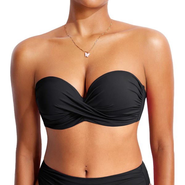 DOBREVA Women's Bikini Top Halter String Strapless Padded with Underwire