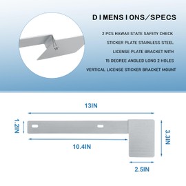 Zfegto Hawaii State Safety Check Sticker Plate Stainless Steel License Plate Bracket with 2 Holes Horizontal License Plate Bracket Mount 2Pcs