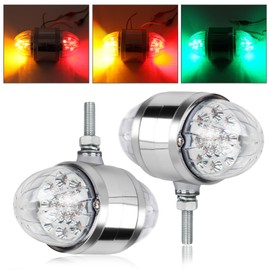 2PCS 17 LED Double Face Dual Revolution Amber Red Turn Signal and Marker to Green Auxiliary Watermelon Lights, 3.5" LED Turn Signal Fender Lights, Clear Lens with Reflector Chrome Pedestal Lights