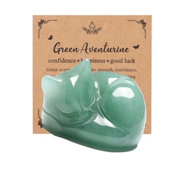 JSDDE Green Aventurine Crystal Sleeping Cat Figurine for Lovers - Cute Gemstone Ornaments for Home Office - Statue Gifts